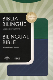 Biblia Bilingüe RVR 1960-NKJV, Piel Italiana Azul y Verde (RVR 1960-