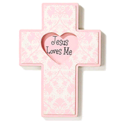 Jesus Loves Me Wall Cross, Pink