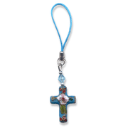 Enamel Cloisonne Cross Cell Phone Charm,  Blue