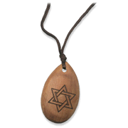 Wooden Pendant: Star Of David Tear Drop Shaped