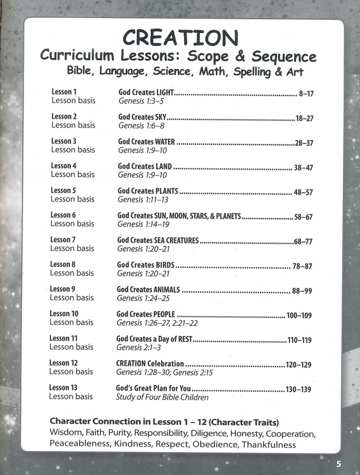Table of Contents Preview Image - 2 of 11 - Creation: Thirteen Comprehensive 6-in-1 Curriculum Lessons, Grades 1 to 4