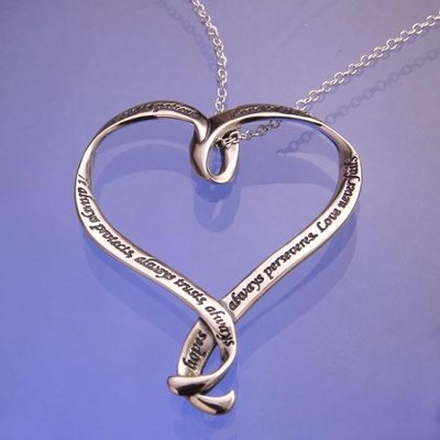 Love Is, Sterling Silver Ribbon Heart Necklace   - 