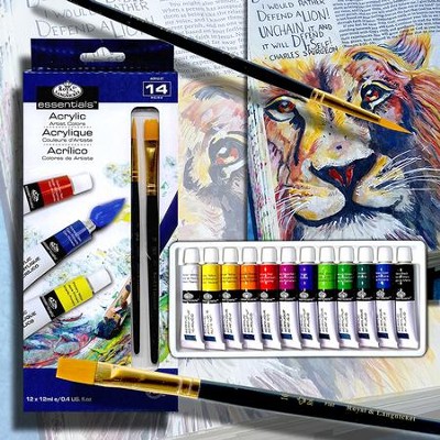 Acrylic Paints Set, 12 Colors, 2 Brushes  - 