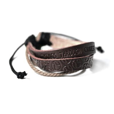 Baseball, Leather And Jute Stamped Bracelet  - 