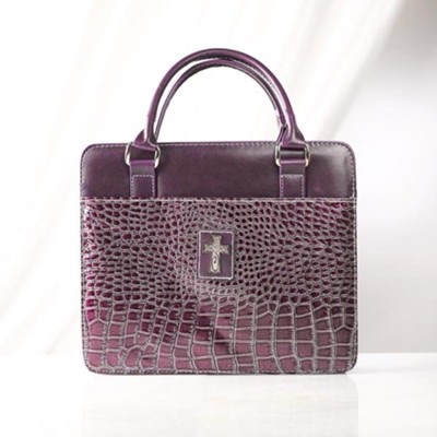 Croc-Embossed Purse Style Bible Cover, Purple, Large  - 