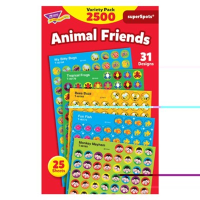 Animal Friends Variety Pk Super Spots/Shapes Stickers 3 Pk  - 