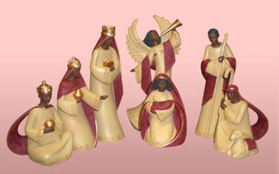 Black Nativity Set, Red and Cream  7 Pieces   - 