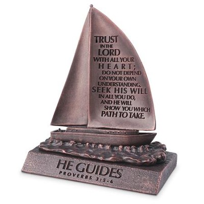 He Guides, Trust In the Lord, Sailboat Sculpture, Small  - 
