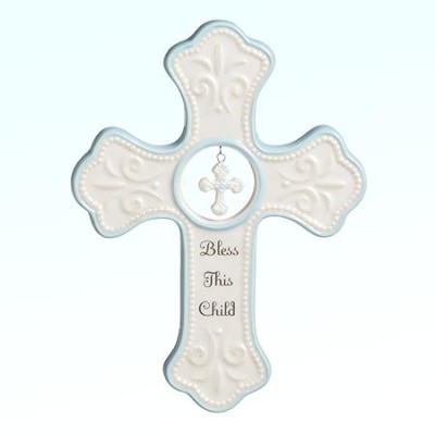 Bless This Child Wall Cross, Blue  - 