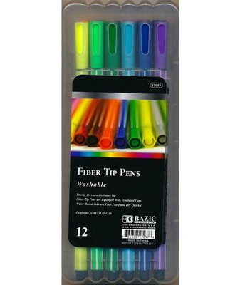 12 Color Washable Fiber Tip Pens   - 