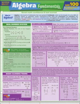 Algebra Fundamentals QuickStudy Quizzer Chart   - 