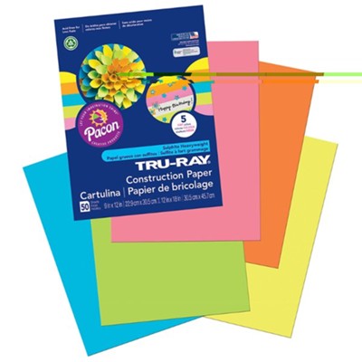 Tru Ray Hot Asst 9X12 Fade Resistant Construction Paper 50 sheets per pack  