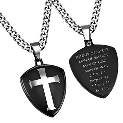 Man of War Shield Cross Necklace, Black - Christianbook.com