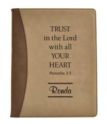 Personalized, Padfolio, Leather, Trust in The Lord, Brown and Tan
