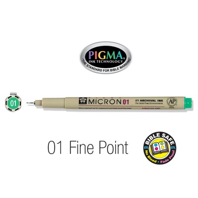 PIGMA Micron 01, Fine Bible Note Pen/Underliner, Green   - 