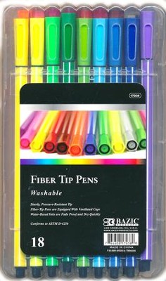 18 Color Washable Fiber Tip Pens   - 