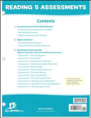 BJU Press Reading 5 Assessments & Key (2nd Edition)  - 