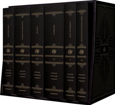 ESV Reader's Bible, Six-Volume Set--black cloth over board with verse numbers and permanent slipcase  - 