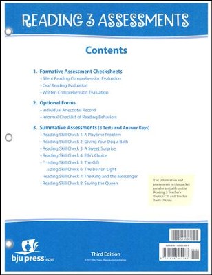 BJU Press Reading 3 Assessments & Key (3rd Edition)  - 