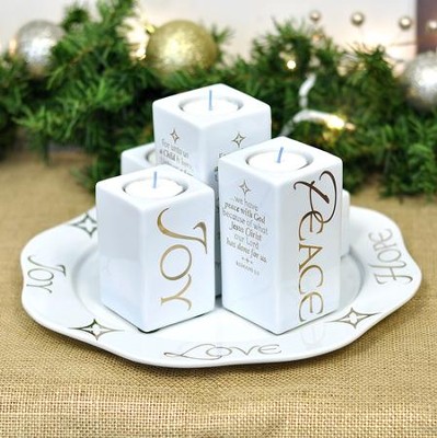 Ceramic Christmas Advent Tray With Pillar Candle Holders    - 