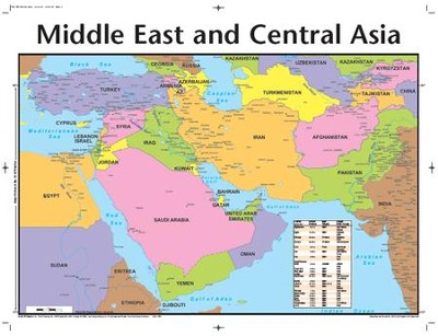 Middle East And Central Asia Map Laminated Wall Chart