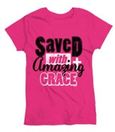Saved With Amazing Grace, Ladies Shirt, Pink, XX-Large
