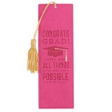 Congrats Grad, With God All Things Are Possible, Bookmark, Lux Leather, Pink