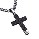 Christ My Strength Diamond Back Cross Necklace, Black