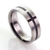 Men's Stainless Steel Ring with Black Cross, Size 11
