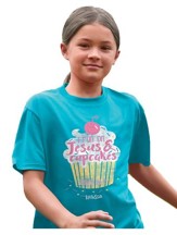I Run On Jesus and Cupcakes Shirt, Teal,  Youth Large