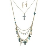 Beaded Cross Charm Necklace and Earring Set, Turquoise