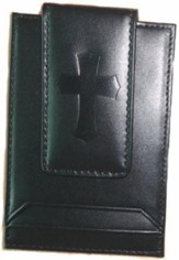 Leather Money Clip with Cross, Black