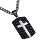 Strength Diamond Back Shield Cross Necklace, Black