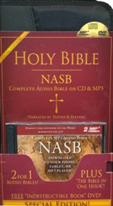 NASB Special Edition Audio Bible on 60 Audio CDs, 2 MP3 Disks With The Indestructible Book DVD & Bible in One Hour CD