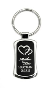 Personalized, Two Hearts Keyring, Black