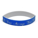 Personalized, Your Message Here, Wristband, Script,   With Cross, Blue