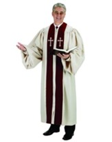 Ivory Pulpit Robe with Burgundy Velvet & Ivory Cross Embroidery, 55 in.