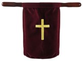 Burgundy with Embroidered Cross Offering Bags with Wood Handles