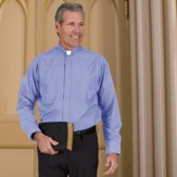 Men's Long Sleeve Clergy Shirt with Tab Collar: Medium Blue, Size 14 x 32/33