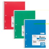 Spiral 3 Subject Notbook, Wide Ruled, 180 sheets per book -- Pack of 6