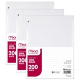 Notebook Filler Paper, Wide Ruled, 200 Sheets Per Pack -- Pack of 3