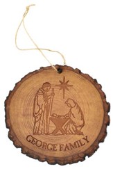 Personalized, Tree Bark Ornament, Nativity Scene