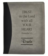 Personalized, Padfolio, Leather, Trust in the Lord, Black and Grey