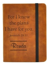 Personalized, Leather Notebook, For I Know The Plans, Small, Tan