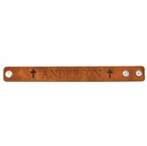 Personalized, Leather Bracelet, With Cross, Tan