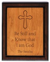 Personalized, Two Toned Cherry Plaque, with Cross,  Cherry