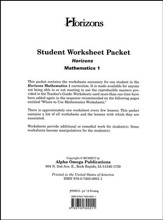 Horizons Mathematics Grade 1 Student worksheet packet