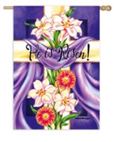 He Is Risen, Floral Cross Flag, Large