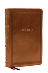 NKJV Large Print Reference Bible--soft leather-look, brown