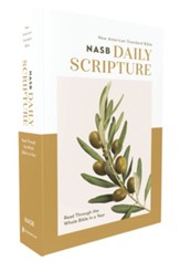 NASB Daily Scripture Bible, Comfort Print--softcover, white and olive